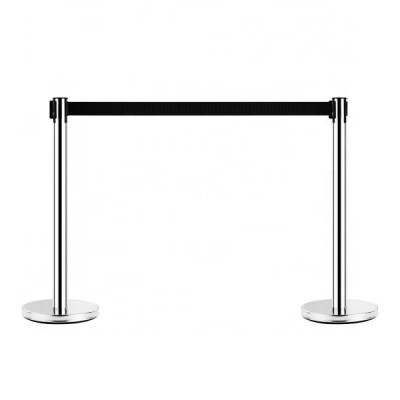 2 Pcs Stackable Black Crowd Control Stanchion Stand with Black Retractable Belt