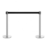 2 Pcs Stackable Black Crowd Control Stanchion Stand with Black Retractable Belt