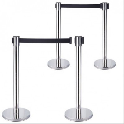 SPIETH Crowd Control / Guidance Stanchion with Dual 84" Red Retractable Belts